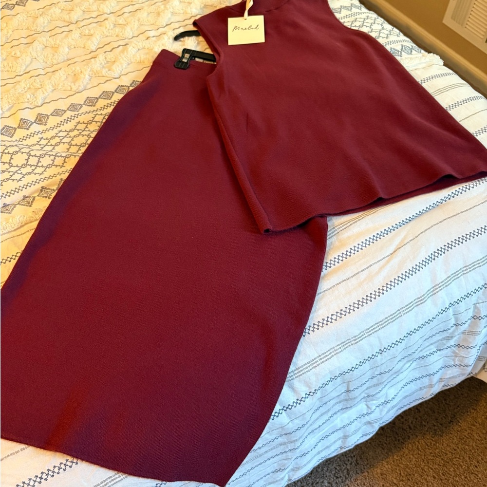Marled Deep Burgundy Pencil Skirt
